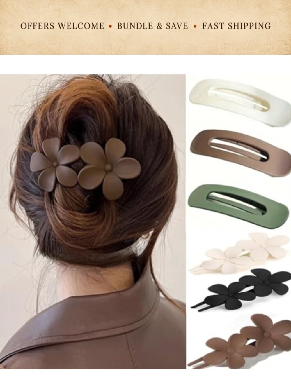 Decorative Flat Hair Clips Floral Plastic Non-Slip Hair Accessories